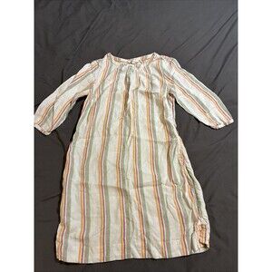 Boden Katie Dress Size 10R Colorful Striped 3/4 Sleeve Linen Womens Boho Midi